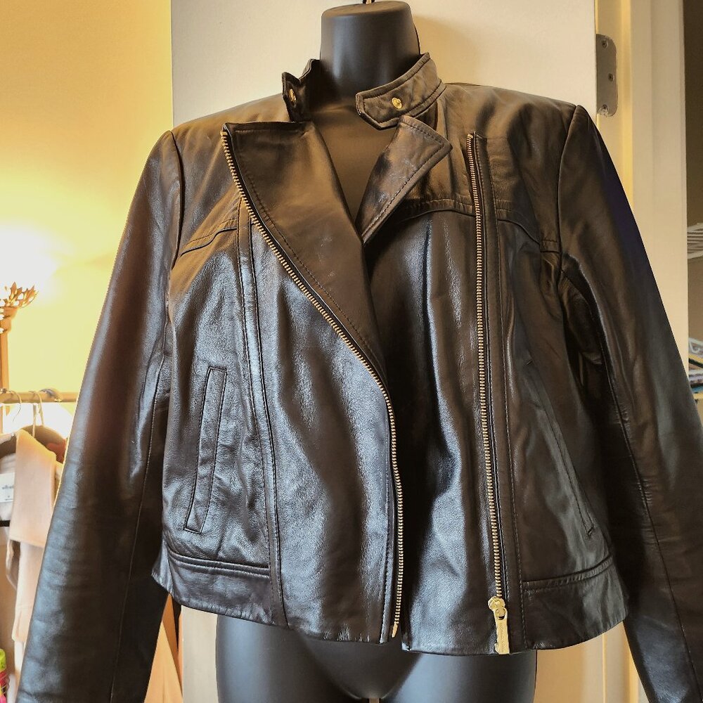Michael Kors Black Lamb Leather Bomber Moto Jacket